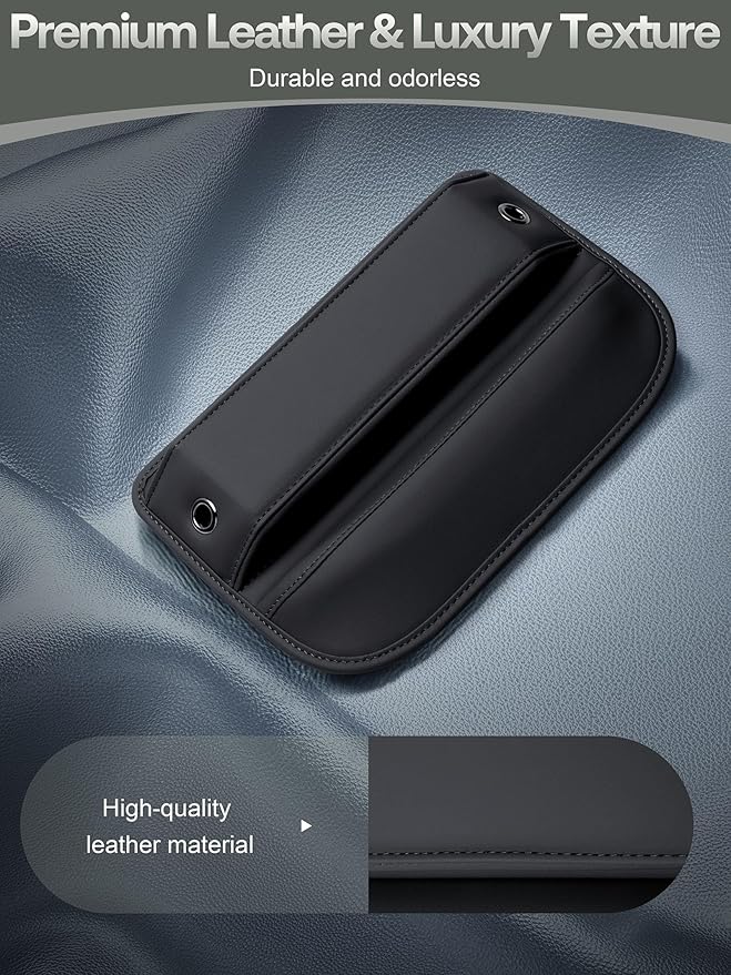 Premium Leather Car Seat Gap Filler Organizer (0.2”-1.2" Gaps), Clever Gifts for Car SUV Truck Owners (Black, 2 Pack)