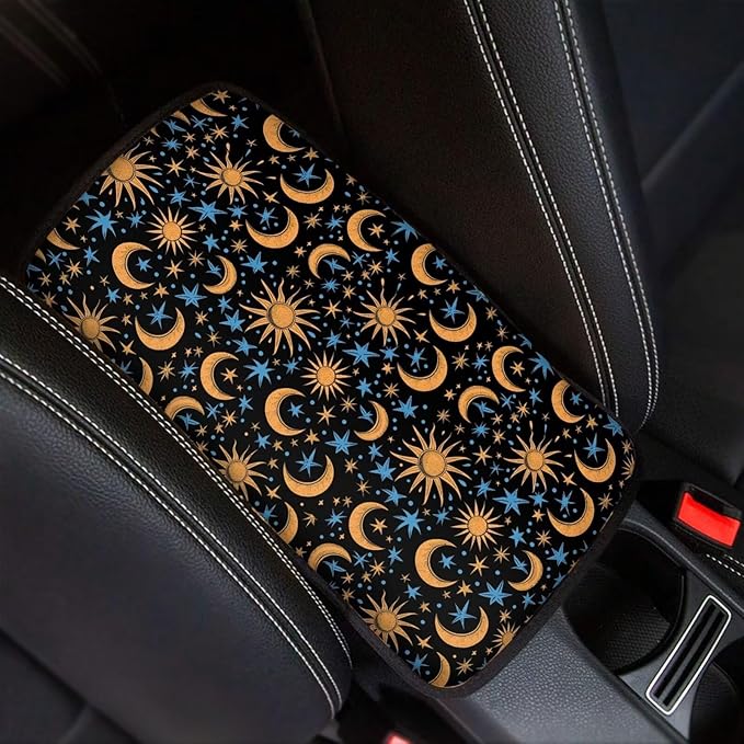 Car Console Armrest Cover, Moon Star Print Car Armrest Seat Box Cover Protector Auto Accessories Car Decor for Women Men,Universal Fit,Machine Washable