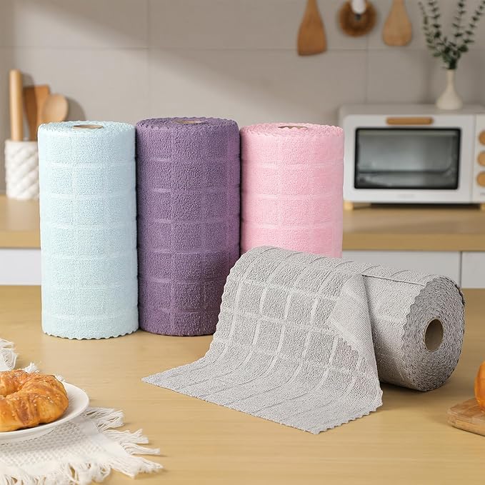 Ferdilan 80 Pack Microfiber Cleaning Cloth Roll,Lint Free Rags Paper Towels & Tear Away Reusable Towels,Washable Shop Rags,Wash Cloths Dish Rags(12" x 12") for Car Kitchen Window Garage-Light Gray