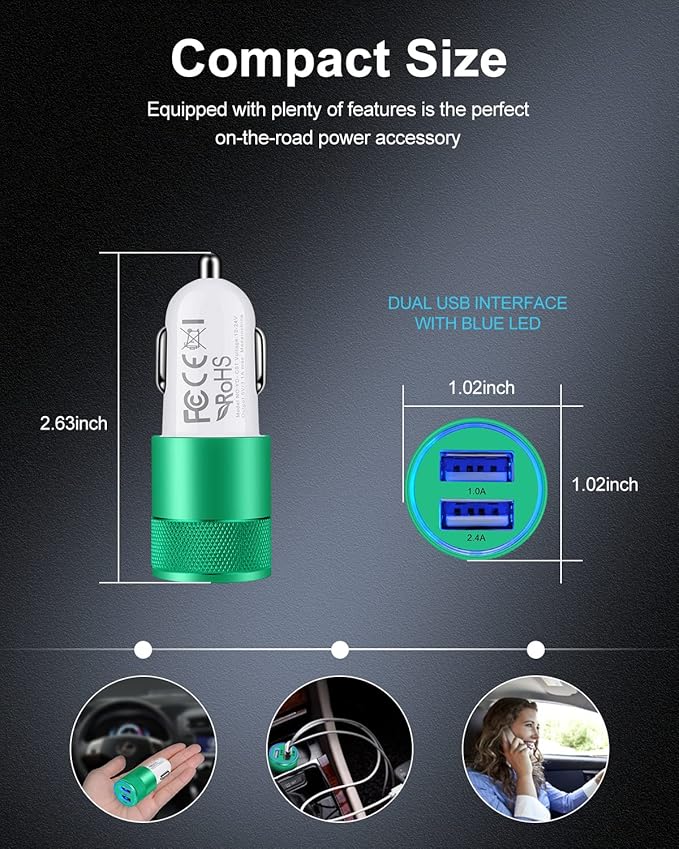 Dual Port Car Phone Charger, [2Pack] 3.4a Fast Charge USB Cargador Carro Lighter Adapter Cigarette Auto Power Adapter Block for iPhone, Samsung Galaxy, Google Pixel, LG, Motorola, GPS, LED Light Car
