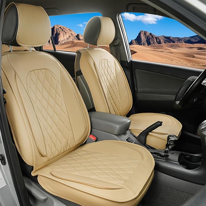 LINGVIDO Car Seat Covers for Front Seats (2 Seats) - Premium Perforated Nappa Leather,Waterproof Shield, Omni-Adapt Fit for SUVs Sedans, Ideal for Rideshare & Pets