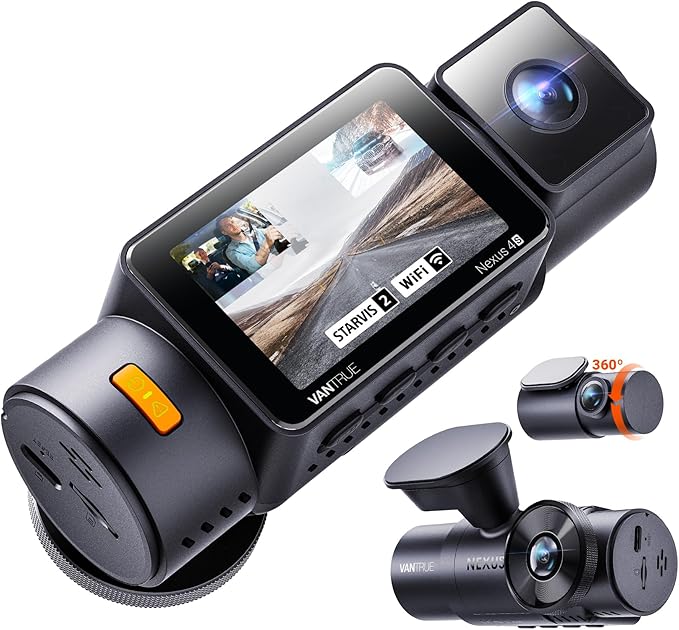Vantrue New N4S 3 Channel Dash Cam, STARVIS 2 Night Vision, Front Rear Inside Dashcam for Cars, Front and Rear Dual Channel, PlatePix™ Tech, Parking Mode, Wi-Fi, GPS, 2" IPS, Support 1TB (RC18)