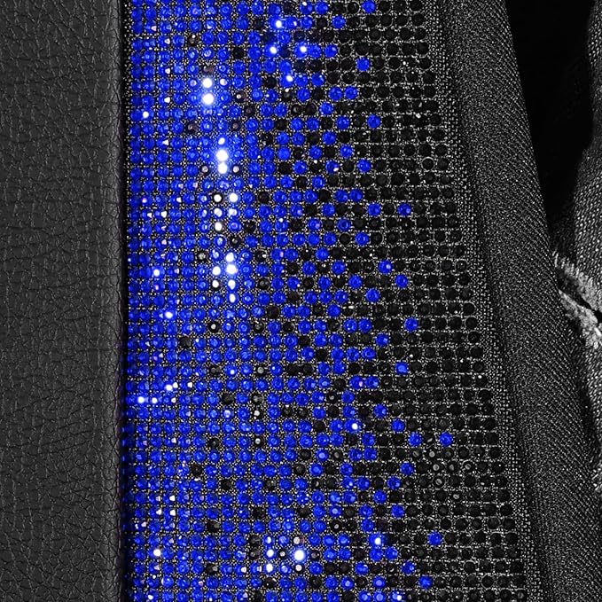 CAR PASS Bling Diamond Black Leather Car Seat Covers for 2 Front Interior Sets, Waterproof Shining Glitter Sparkly Crystal Universal Armrest Fit Automotive Truck SUV Cute Women Girl, Blue Rhinestone