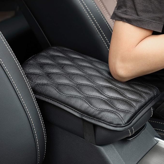 Auto Center Console Cover, Console Cover Armrest Pads, PU Leather Car Armrest Seat Box Pad Cushion Protector Universal Fit (Black)