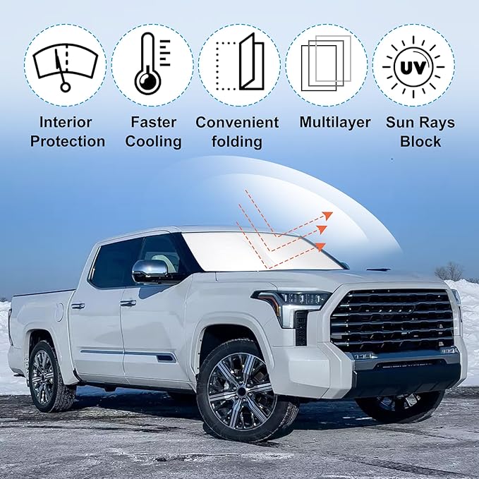 Windshield Sun Shade Custom Fit for 2022 2023 2024 2025 2026 Toyota Tundra Accessories Foldable Sunshade Sun Blocker Protect Car from Sun Rays & Heat Damage Keep Car Cooler