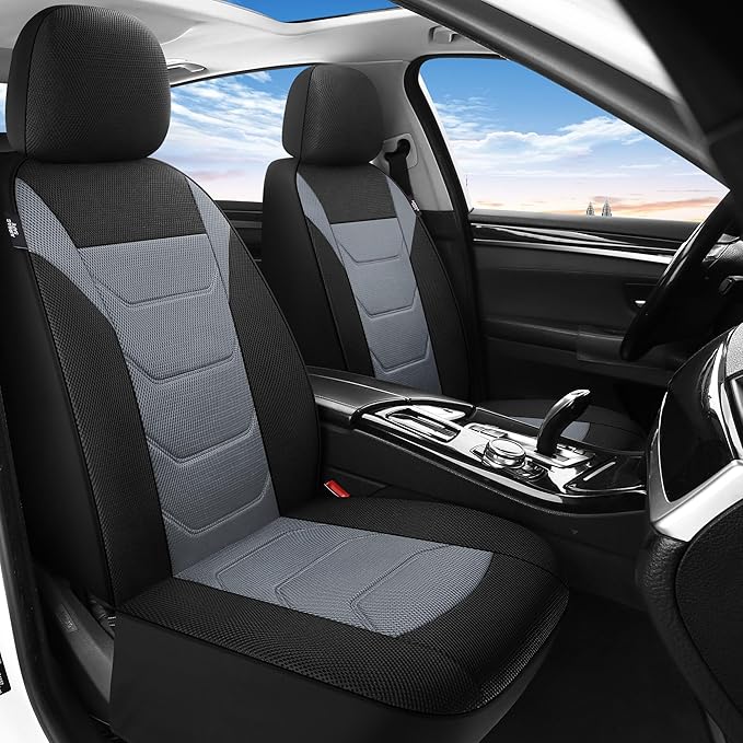 3D Air Mesh Car Seat Covers Front Sets Washable and Breathable Premium Cloth Automotive Vehicle Seat Covers for Cars Interior, Universal Fit for Most Cars, Sedan, Truck, SUV(Black/Gray)