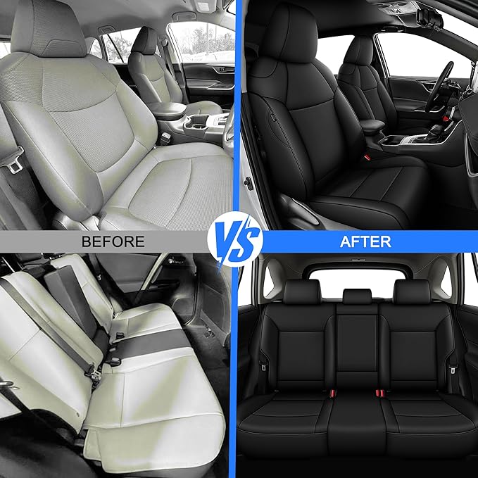 AOMSAZTO Custom Fit Car Seat Covers for Toyota RAV4 Hybrid 2019 2020 2021 2022 2023 2024 2025 Toyota RAV4 LE, XLE, XLE Premium, Limited-Full Set Faux Leather (Black)