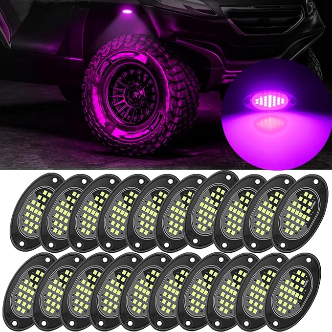 20 Pods Rock Lights Pure LED Lights for Car SUV Ambient Underglow Lights Waterproof Neon Trail Rig Lamp Lighting for Truck