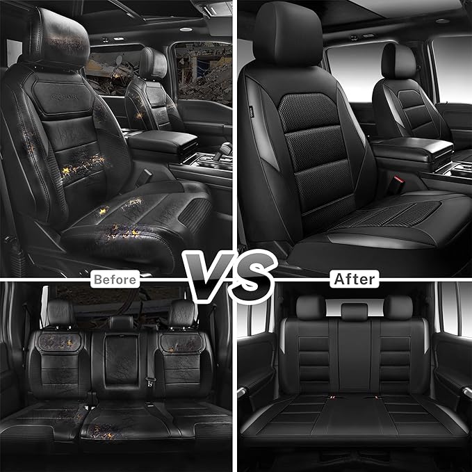CAR PASS Memory Foam Car Seat Covers Full Set,Breathable Mesh Thick Seat Covers for Car,Gray Metal Film Leather Seat Covers,Universal Automotive Comfort for Most Car,Truck,Airbag Compatible,Black Gray