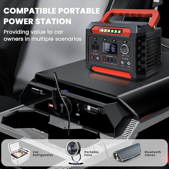 USB Charger Hub for Tesla Cybetruck with 110V AC Outlet & Retractable Cables - Seamless Integration, 30W PD/QC3.0 Fast Phone Charge, Center Console Docking Station Cybetruck Accessories (Black 1.0)