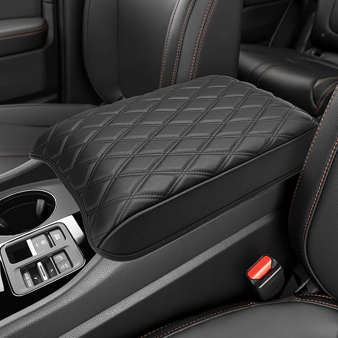 Center Console Cover for Honda Pilot 2023 2024 2025, Ridgeline 2024 2025, Passport 2024 2025 2026, Auto Armrest Lid Cushion Protector with Storage Pocket, Vinyl Leather, Black