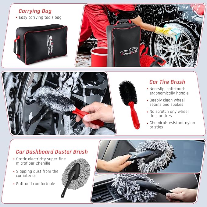 34PCS Car Detailing Brush Set, Car Detailing Kit, Car Detailing Brushes, Car Cleaning Kit, Car Windshield Cleaning Tool, Professional Car Care kit - Car Wash Brush kit for Interior Exterior Wheels