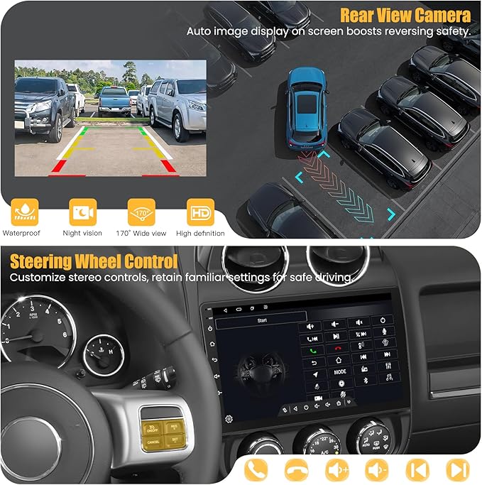 8 Core 6GB+128GB Car Radio for for Jeep Patriot Compass 2010-2016,10.2 Inch QLED Touch Screen Car Stereo with Carplay&Android Auto,WiFi,GPS Navigation,Bluetooth,FM&AM Radio,Android 15