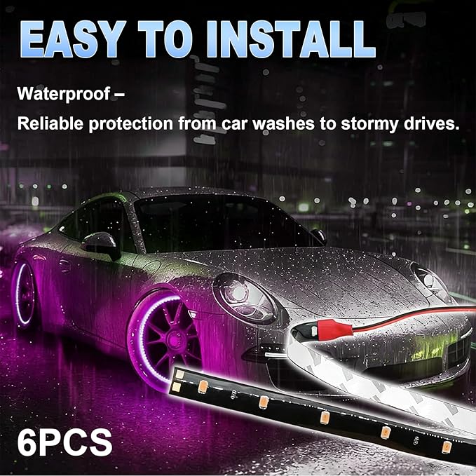 6 PCS 15 LED Strip Underbody Light, 1Ft 12V Waterproof Car Led Interior Exterior Strip Light with 6 Inch Wire, Waterproof Car Underglow Lights Motorcycles Golf Cart Boat Decoration (Pink)