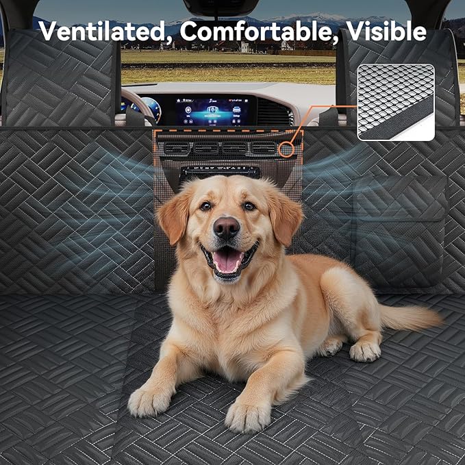 Dog Car Seat Cover for Back Seat- Heavy Duty Waterproof-Hard Bottom Backseat Extender Fits Sedan SUV & Small Truck, Full Coverage for Doors, Rear Seats & Front Headrests