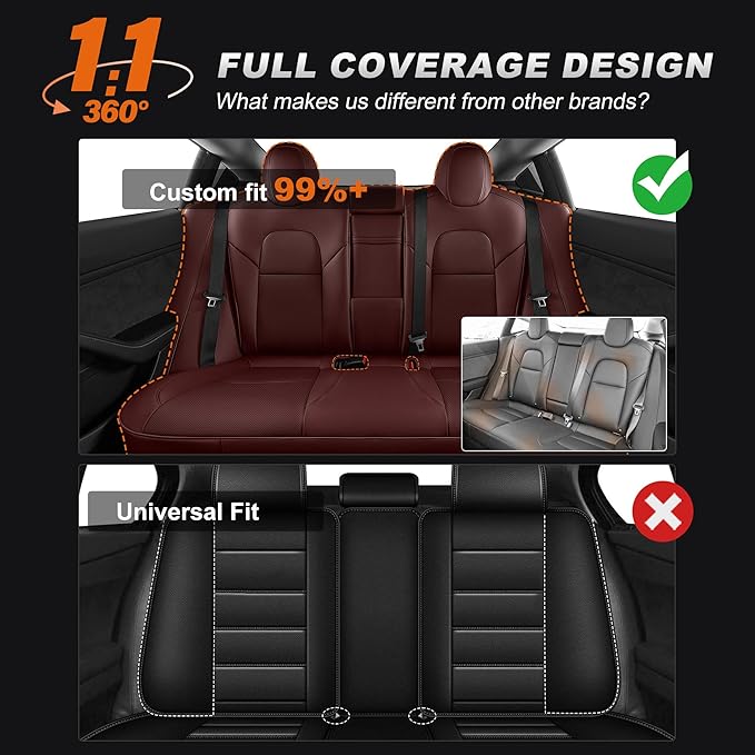 AOMSAZTO Seat Covers for Model 3 2017-2023-Full Set Leather Waterproof Car Seat Covers Airbag-Ready Design Custom Fit for Tesla Model 3(with Armrest & Rear Door Pads Cover)-Wine Red