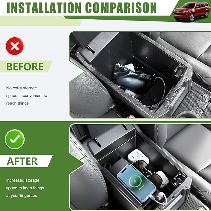 Center Console Organizer with Fast Charger for 2010-2024 Toyota 4Runner Insert Armrest Box Storage Tray W/USB Fast Charging for 10-24 4 Runner Interior Accessories