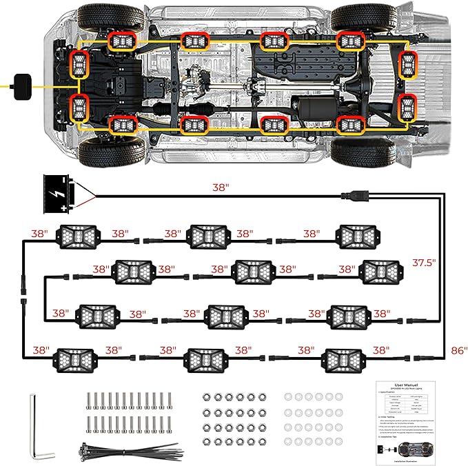 12 Pods Pure White Rock Lights with 2 Pack Connectors Extension Wires,Waterproof Rock Lights Compatible with Trucks Jeep UTV SUV ATV Boat Golf Cart, Mess Free Two-Path Wiring Underglow Kits(Patented)