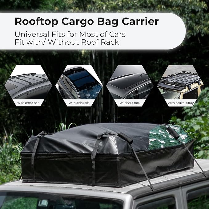 Soft Shell Car Rooftop Cargo Carrier 21 Cubic Feet Waterproof Car Roof Top Bag Roof Rack Luggage Cargo Storage for Universal Vehicles with/Without Rack Include Tie-Down Straps