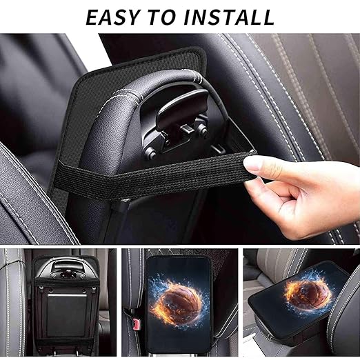 Basketball with Fire and Water Car Auto Armrest Cushion Cover Accessories Center Console Seat Box Pad Protector Universal Decoration for Most Vehicle SUV Truck