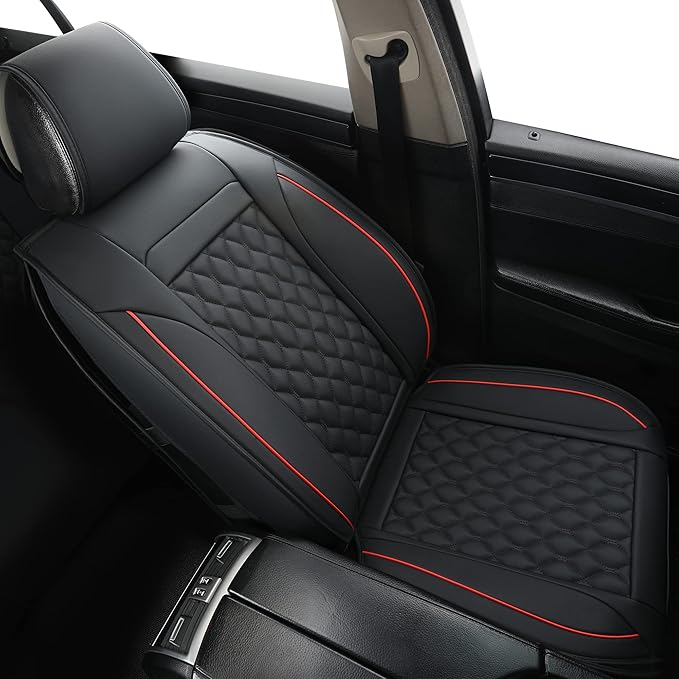 Car Seat Covers Front Pair,Universal Fit for Most Cars,SUV,Sedans and Pick-up Trucks,Automotive Faux Leather Vehicle Cushion Covers(Front Pair,Black/Red)