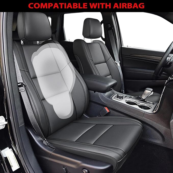 AOMSAZTO Seat Covers Custom Fit for Jeep Grand Cherokee 2011 2012 2013 2014 2015 2016 2017 2018 2019 2020 2021 Waterproof Faux Leather Automotive Seat Covers with Airbag Compatible (5 Seats,Black)