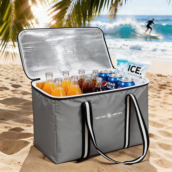 modscape Large Heavy Duty Insulated Grocery Bags–Delivery Bags with Hard Bottom Food Transport,Thermal Bags for Cold and hot Food, Collapsible Cooler for Shopping & Travel, Camping & Beach