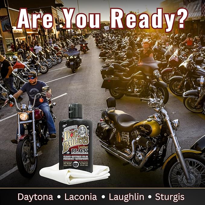 Doc Baileys Black Leather Detail Kit - All-in-One Leather Cleaner, Conditioner, Dye & Waterproofer - Restores Faded Black Leather, Vinyl & Rubber for Motorcycle Seats, Jackets, Boots & Cars 4oz