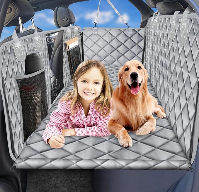 URPOWER 2026 Upgraded Back Seat Extender for Dogs - Large Hard Bottom Dog Car Seat Cover Holds 550lbs, Waterproof Dog Hammock Pet Bed with High-Density Foam Non-Slip Backseat Protector