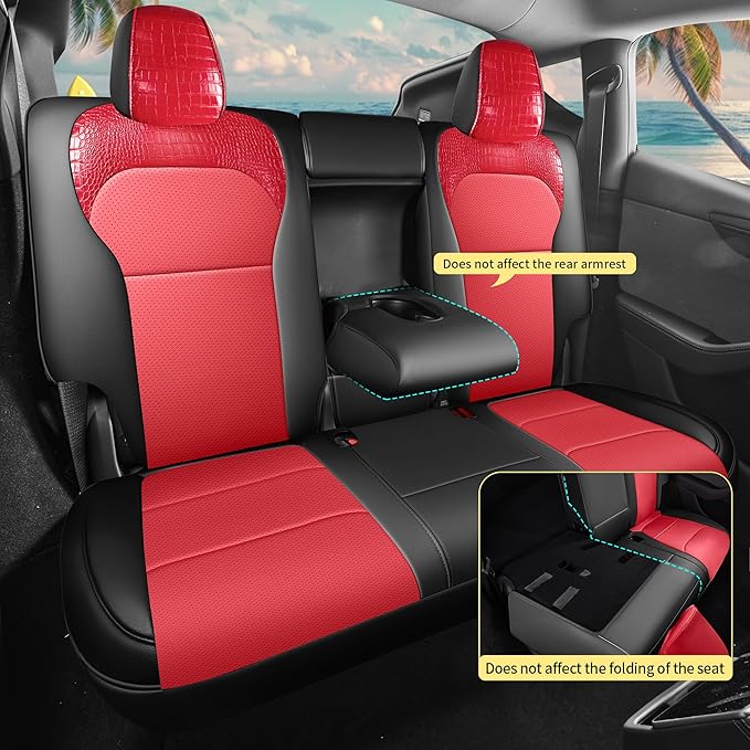 Seat Cover for Tesla Model Y Juniper 2025-2026 Custom Fit Leather Seat Cover Full Set (Crocodile Red+Black 25-26)