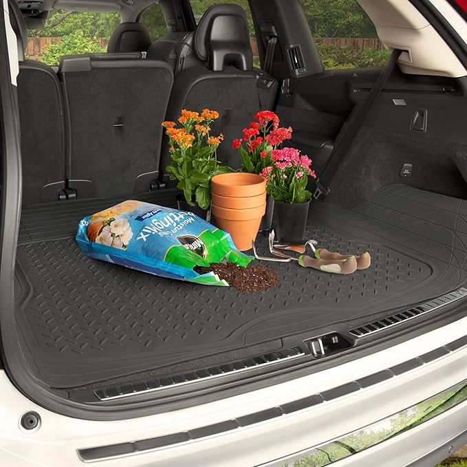 Motor Trend FlexTough™ Deep Dish Contours Rubber Car Floor Mats with Trunk Mat Cargo Liner, Front & Rear Combo Set fits Most Car SUV Van Coupe Sedan, Heavy Duty All Weather Trim to Fit