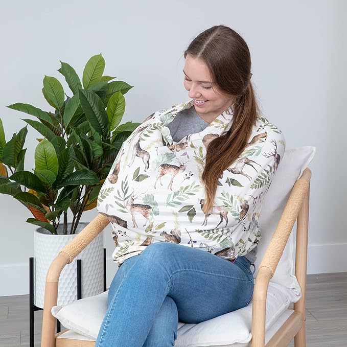 Pobi Baby Premium Multi-Use Cover - Nursing Cover, Baby Car Seat Covers, Shopping Cart, High Chair, and Breastfeeding Cover - Ultra-Soft, Stretchy, Woodland Scarf for Baby and Mom (Wildlife Animal)