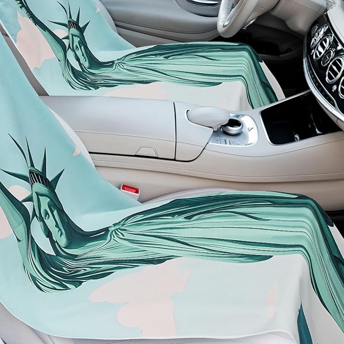 2 Pack Car Seat Towel Covers with Storage Bag 63 x 32 Inch Athletic Running Towel Seat Sweat Washable Non Slip Cover Gift for Car Outdoor Sport Activities (Statue of Liberty)