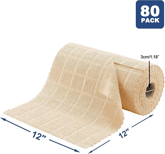 80 Pack Microfiber Cleaning Cloth Roll,Lint Free Rags Paper Towels & Tear Away Reusable Towels,Washable Shop Rags,Wash Cloths Dish Rags(12" x 12") for Car Kitchen Window Garage-Apricot Yellow