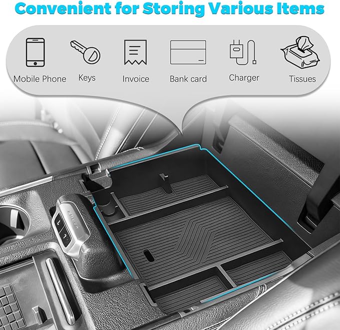 Upgrade Center Console Organizer Compatible with 2025 2026 Ford Expedition Active/Platinum/Tremor/King Ranch - Middle Armrest Storage Box Insert Tray Adopt ABS Material (Not for the 2023-2024 Model)