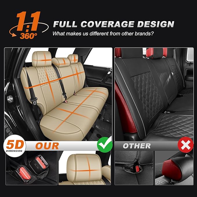AOMSAZTO Custom Fit Seat Covers for Toyota 4Runner: 2011-2024 Faux Leather Full Set Car Seats Cover for 4Runner Beige (5 Seats Model Only)