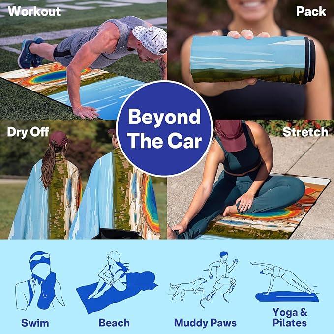 2 Pack Car Seat Towel Covers, Sweat Protector for Front Seats, Premium Thickened Microfiber with Elastic Strap, Breathable Quick Dry, Machine Washable Cover for Gym Running Universal Fit National Park