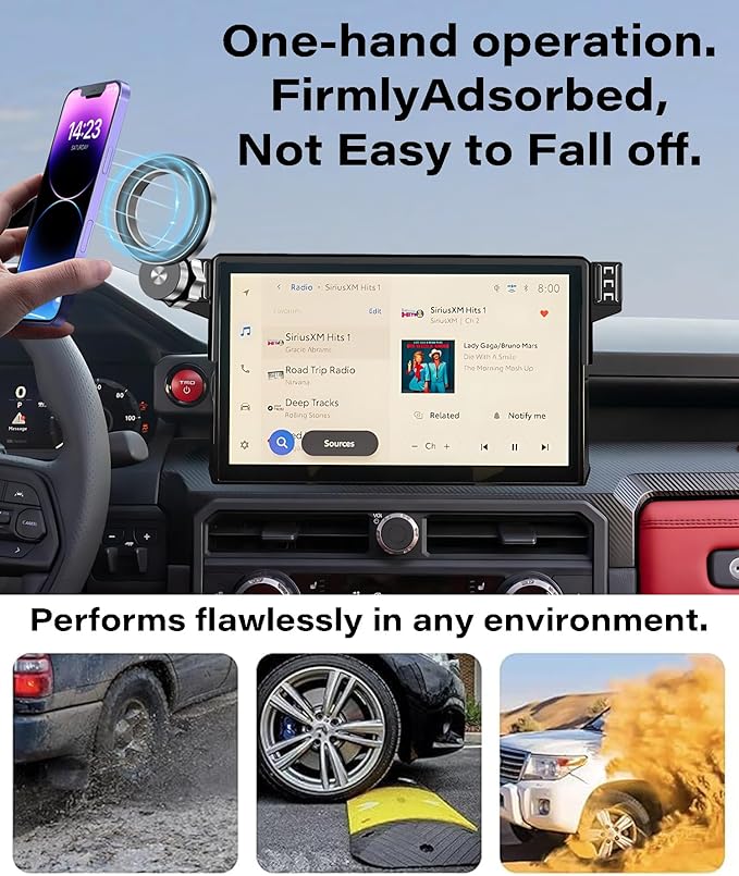 Car Phone Holder for Toyota Tacoma 2024 2025 / Toyota 4Runner 2025 Accessories Apply to 14 Inch Touch Screen Fixed Clip Magnetic Cell Phone Mount Hands-Free 360 Degree Rotation
