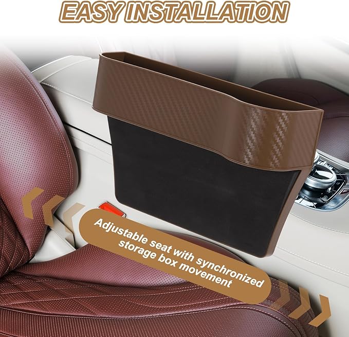 HARFINGTON 2pcs Car Seat Gap Filler Organizer 10.2 x 6.5 x 3.1 Inch ABS+Leather Universal Car Organizer Storage Box Between Seat and Console (Left+Right) with Cup Holders for Phone, Beige