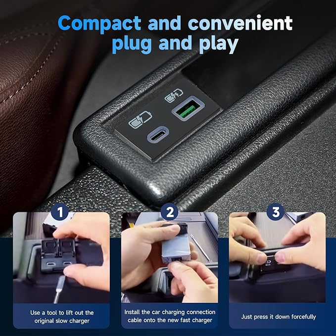185W Fast Car Charger USB c Dual Port Adapter Center Console Socket for Toyota Camry (Flat USB (120W)+Type-C (65W))