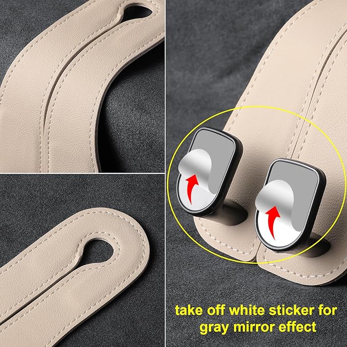 2 Pack KAFANLIN Car Headrest Hooks for Purses and Bags Cute Leather Car Seat Back Head Rest Double Hooks for Bags Cute Pink Beige Car Accessories Headrest Back Seat Handbags Hook (Black 2 Pack)