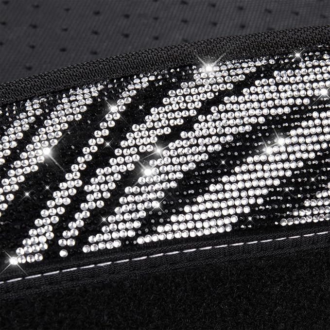 CAR PASS Bling Zebra Car Mats Rhinestones Diamond Waterproof Floor Mat Crystal Sparkly Shining Glitter Carpet Anti-Slip PVC Heel Pad, Universal Fit Automotive SUV,Sedan,4pcs Girly Women, Zebra Diamond