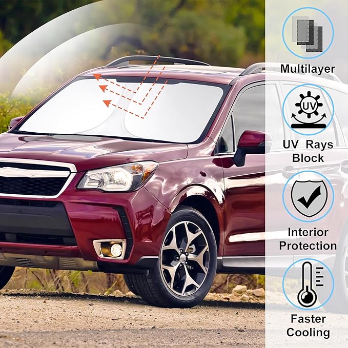 Windshield Sun Shade Custom Fit for 2014-2018 Subaru Forester Accessories Foldable Sunshade Sun Blocker Protect Car from Sun Rays & Heat Damage Keep Car Cooler