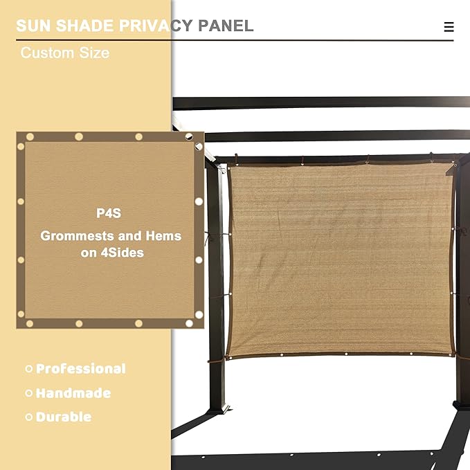 Sun Shade Privacy Panel with Grommets on 4 Sides for Patio, Awning, Window Cover, Pergola or Gazebo (Walnut, 8' x 8')