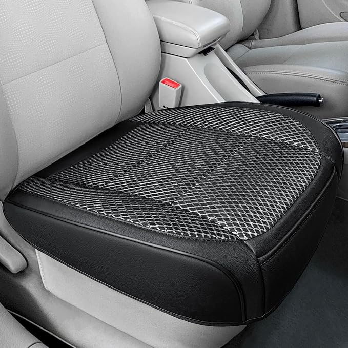 1 Pack Black Ventilated Bottom Car Seat Cover, 3D Air Mesh Breathable Front Leather Car Seat Protectors, Universal Fit Automotive Comfortable Seat Cushion with Storage Pocket for Car Truck SUV