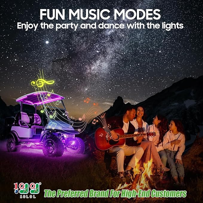 10L0L 6PCS Golf Cart Underbody Light Kit with Canopy Lights, Underglow LED Strip for Yamaha EZGO Club Car, 24 Modes Multicolor RGB Music Sync IP67 Waterproof