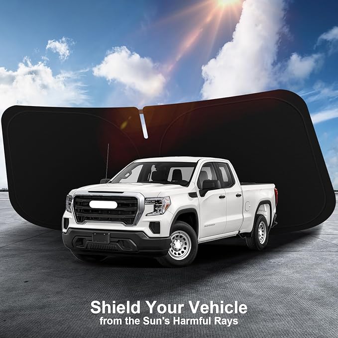 Car Sun Shade for 2019-2024 2025 2026 Chevy Silverado 1500 Windshield Sun Shade, Sun Visor Windshield Screen Cover for GMC Sierra Front Window Sunshade Foldable Auto Interior Accessories