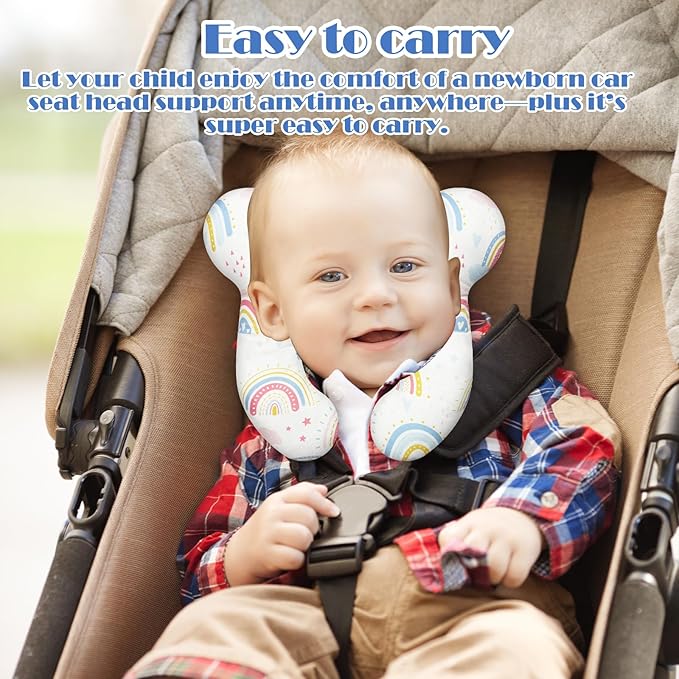 Baby Head Support Pillow for Newborn Toddler, Baby Neck Pillow Upgraded Comfortable Sleep Cushion for Car Plane Stroller Pushchair - Rainbow A