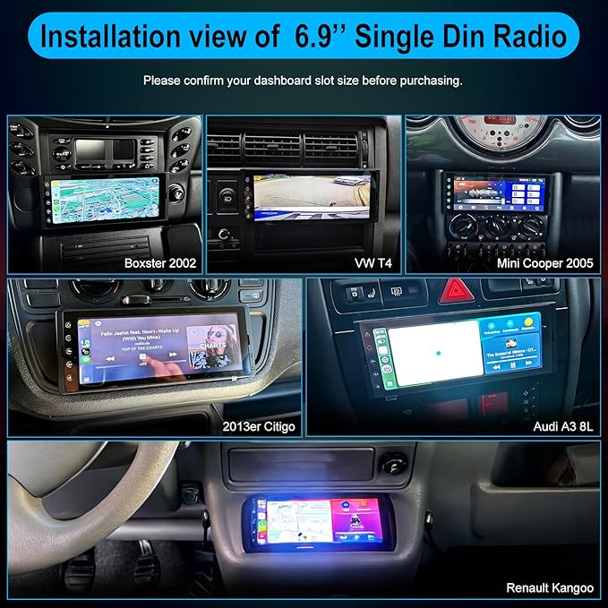 Android Single Din Radio Car Stereo with Wireless Apple CarPlay & Android Auto - 6.9" InCell Touchscreen Car Radio Support Backup Camera, Mirror Link, Bluetooth, GPS, AM&FM, RDS, USB, EQ, SWC