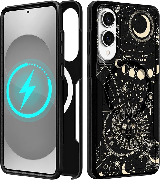 for Samsung Galaxy S25 Edge Case - Compatible with MagSafe Women Girls Cute Magnetic Protective Phone Cover Girly Aesthetic Sun Moon Heavy Duty Shockproof Design for Samsung S25 Edge Case